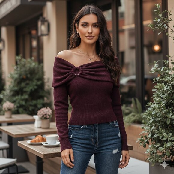 ASTR Wylie Off Shoulder Wool Blend Sweater One Size NWT Cozy Winter Essentials - Picture 2 of 7